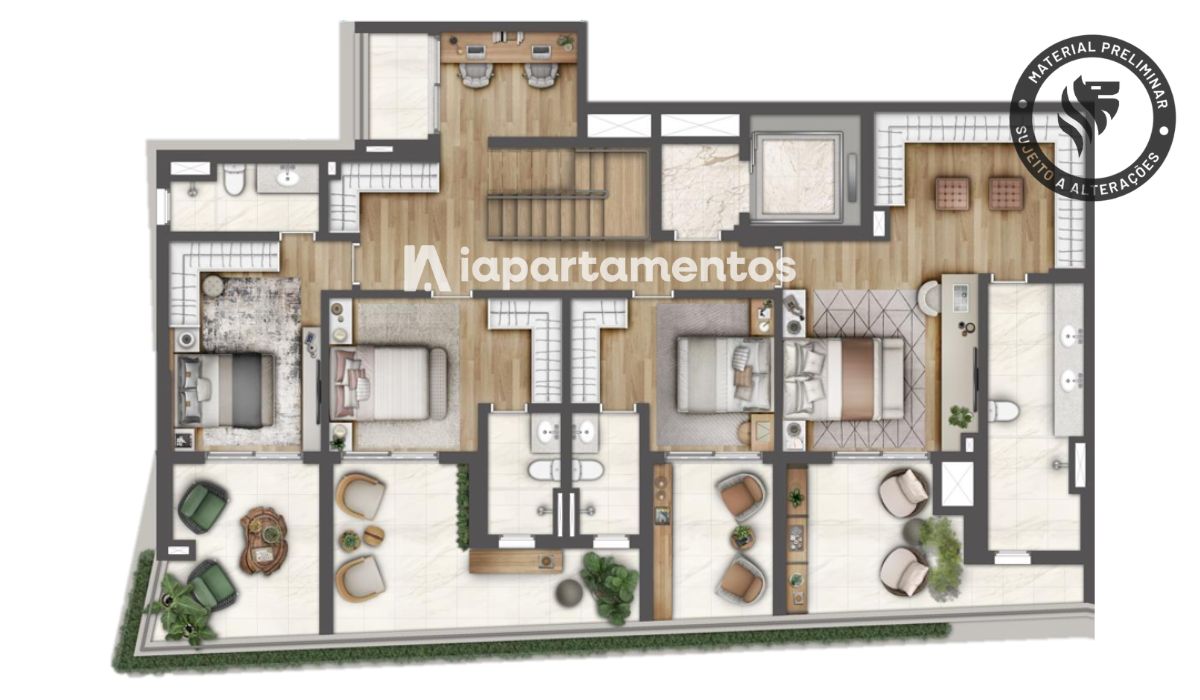 HEAVEN by Yoo - Lançamento - Lavvi - Maestro Cardim - Planta Cobertura Duplex de 371m² - 4 Suítes - Piso Inferior