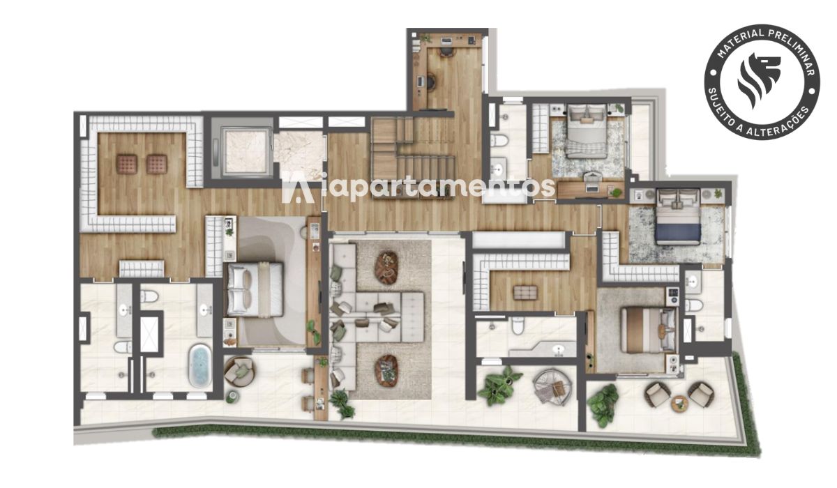 HEAVEN by Yoo - Lançamento - Lavvi - Maestro Cardim - Planta Cobertura Duplex de 512m² - 4 Suítes - Piso Inferior